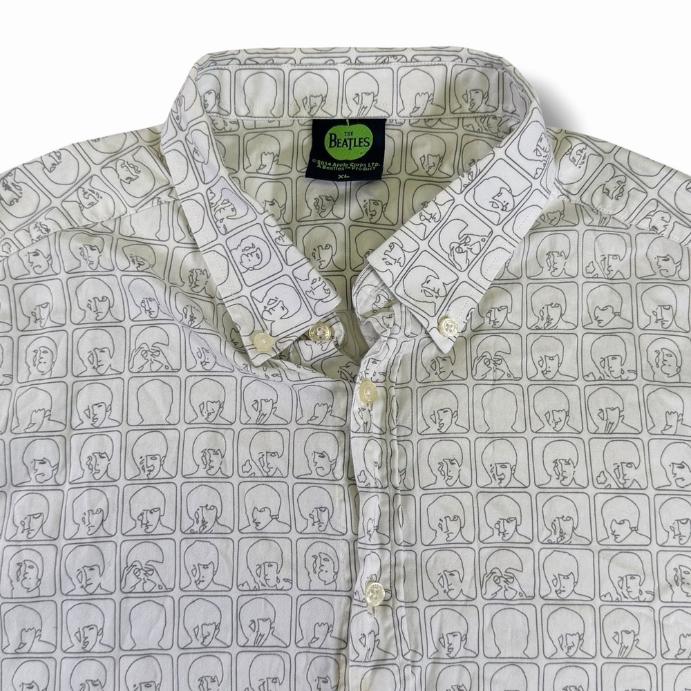 The Beatles Shirt Mens Short Sleeve XL  White All Over Print Button Down